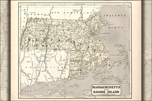 24"x36" Gallery Poster, map of Massachusetts & Rhode Island 1842