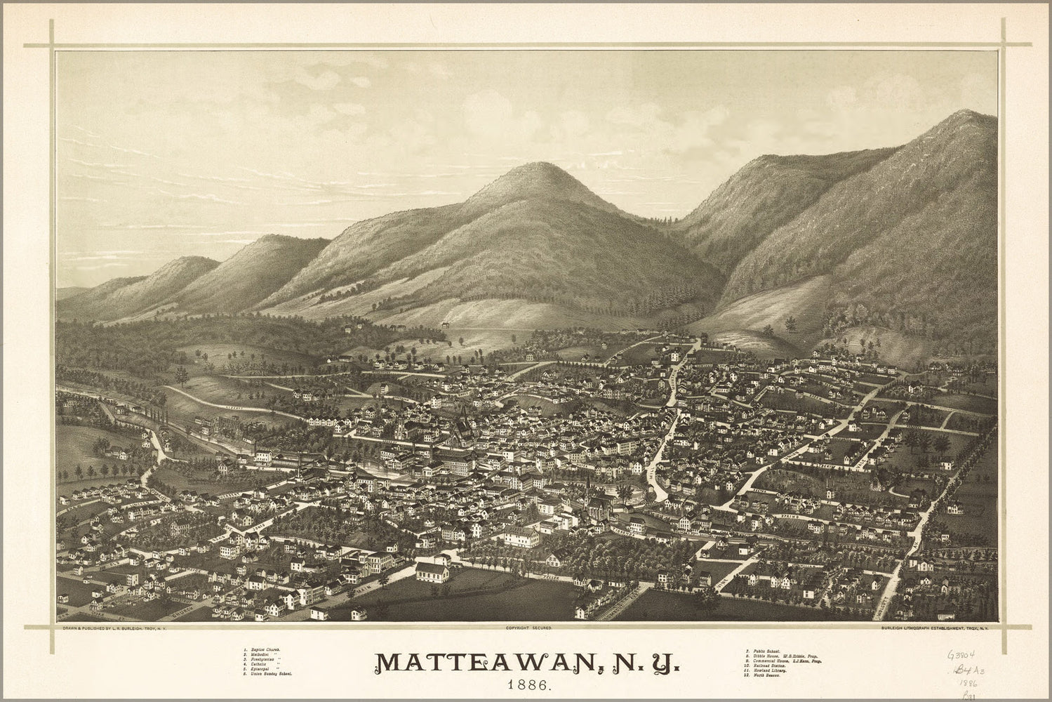 24"x36" Gallery Poster, map of Matteawan, New york state 1886