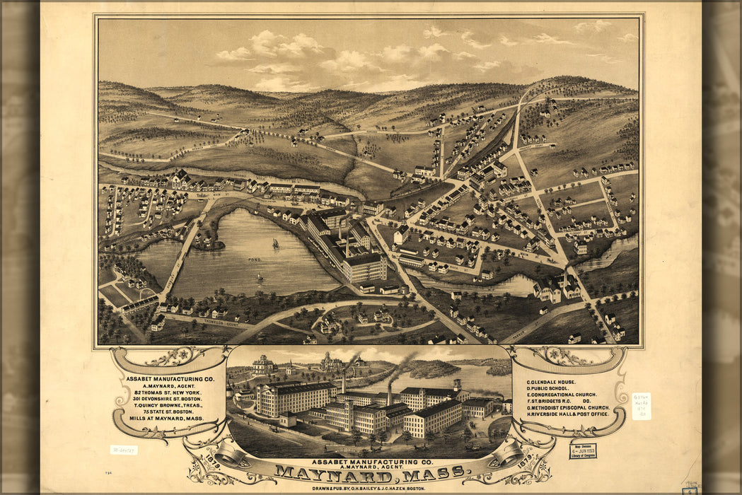 24"x36" Gallery Poster, map of Maynard, Massachusetts 1879