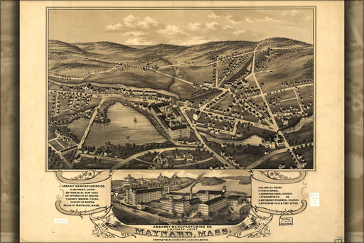24"x36" Gallery Poster, map of Maynard, Massachusetts 1879