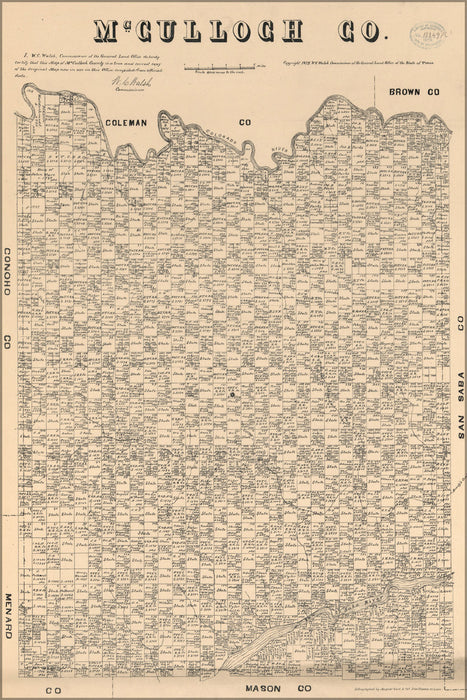 24"x36" Gallery Poster, map of McCulloch Co., Texas 1879