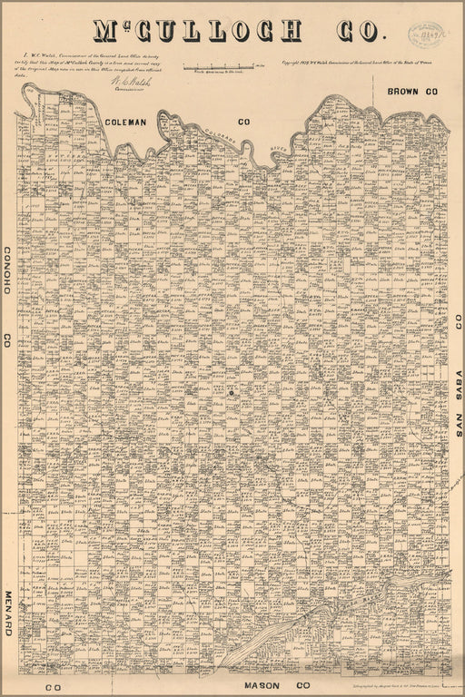 24"x36" Gallery Poster, map of McCulloch Co., Texas 1879