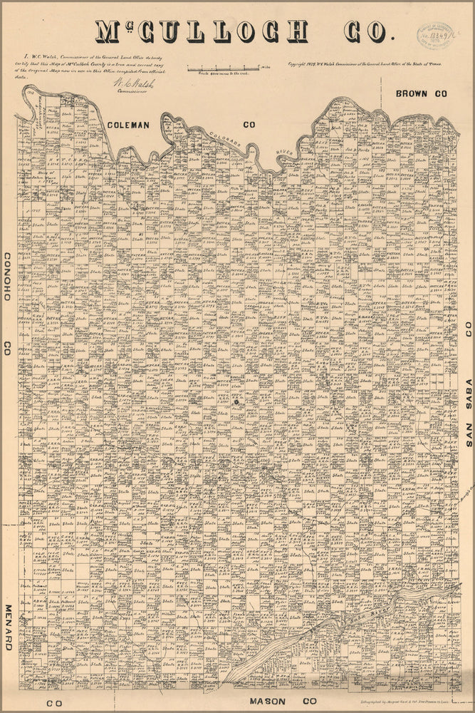 24"x36" Gallery Poster, map of McCulloch Co., Texas 1879