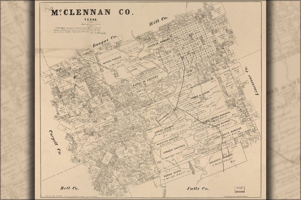 24"x36" Gallery Poster, map of McLennan County, Texas 1880