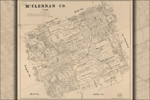 24"x36" Gallery Poster, map of McLennan County, Texas 1880