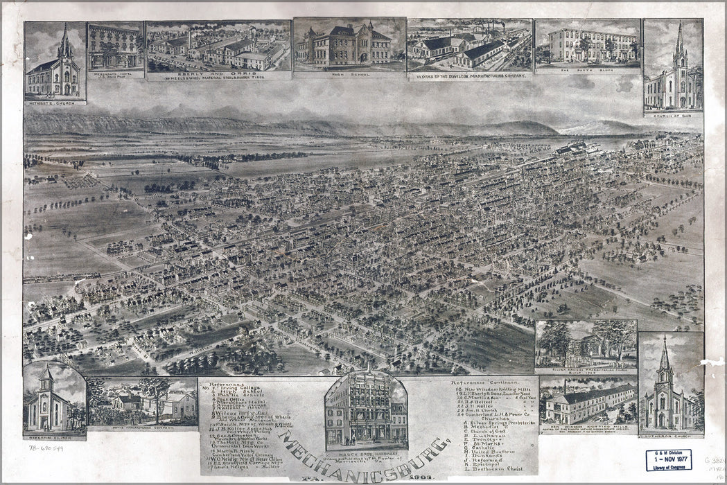 24"x36" Gallery Poster, map of Mechanicsburg, Pennsylvania 1903