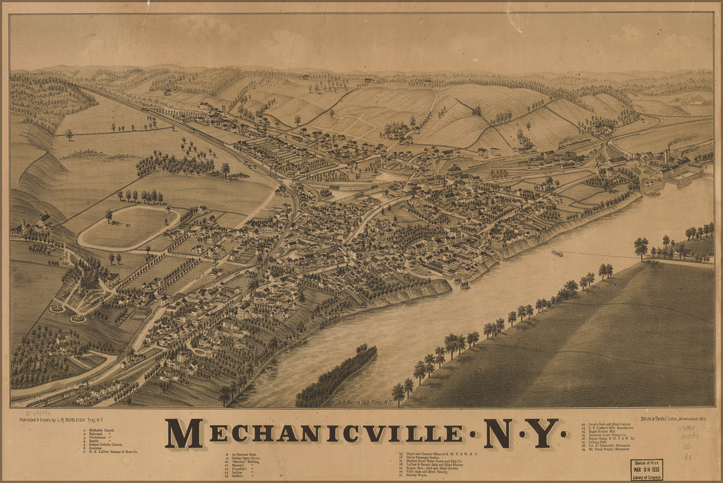 24"x36" Gallery Poster, map of Mechanicville, New york state 1880