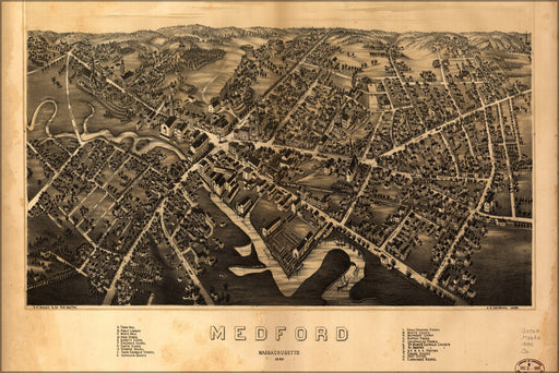 24"x36" Gallery Poster, map of Medford, Massachusetts 1880