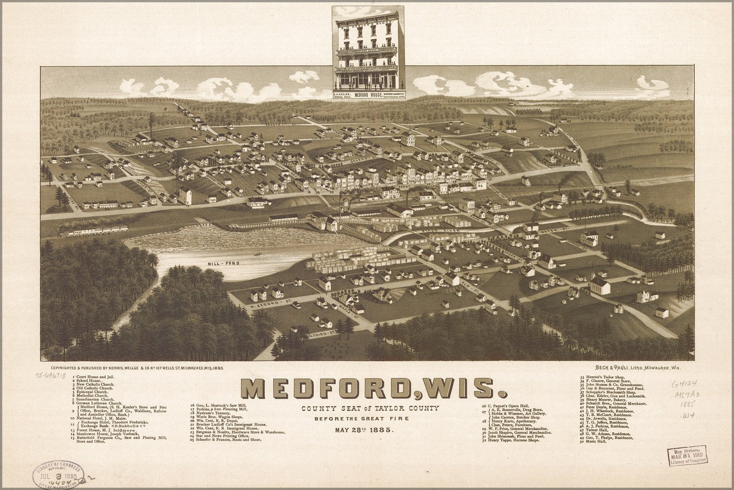 24"x36" Gallery Poster, map of Medford, Wisconsin before great fire 1885