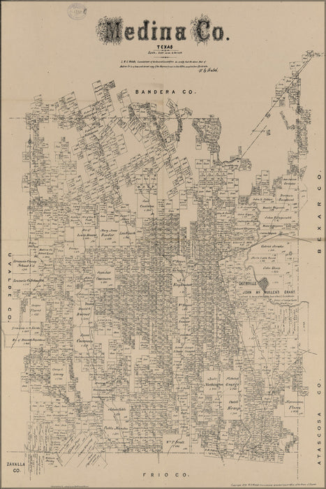 24"x36" Gallery Poster, map of Medina Co., Texas 1879