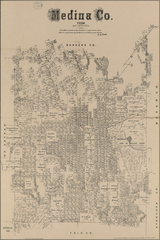 24"x36" Gallery Poster, map of Medina Co., Texas 1879