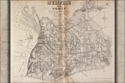 24"x36" Gallery Poster, map of Memphis tennessee and vicinity 1865