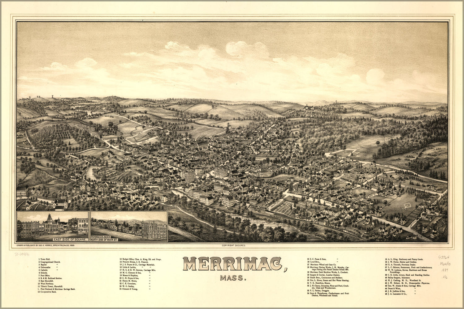 24"x36" Gallery Poster, map of Merrimac, Massachusetts 1889