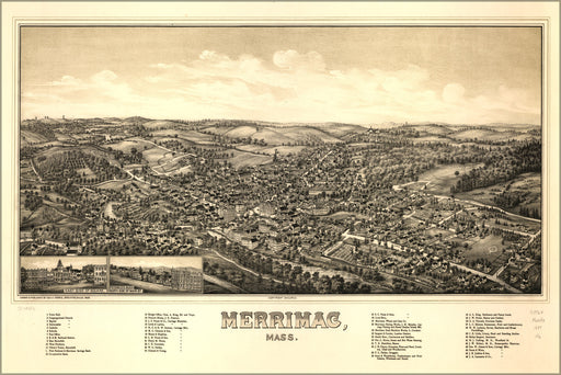 24"x36" Gallery Poster, map of Merrimac, Massachusetts 1889