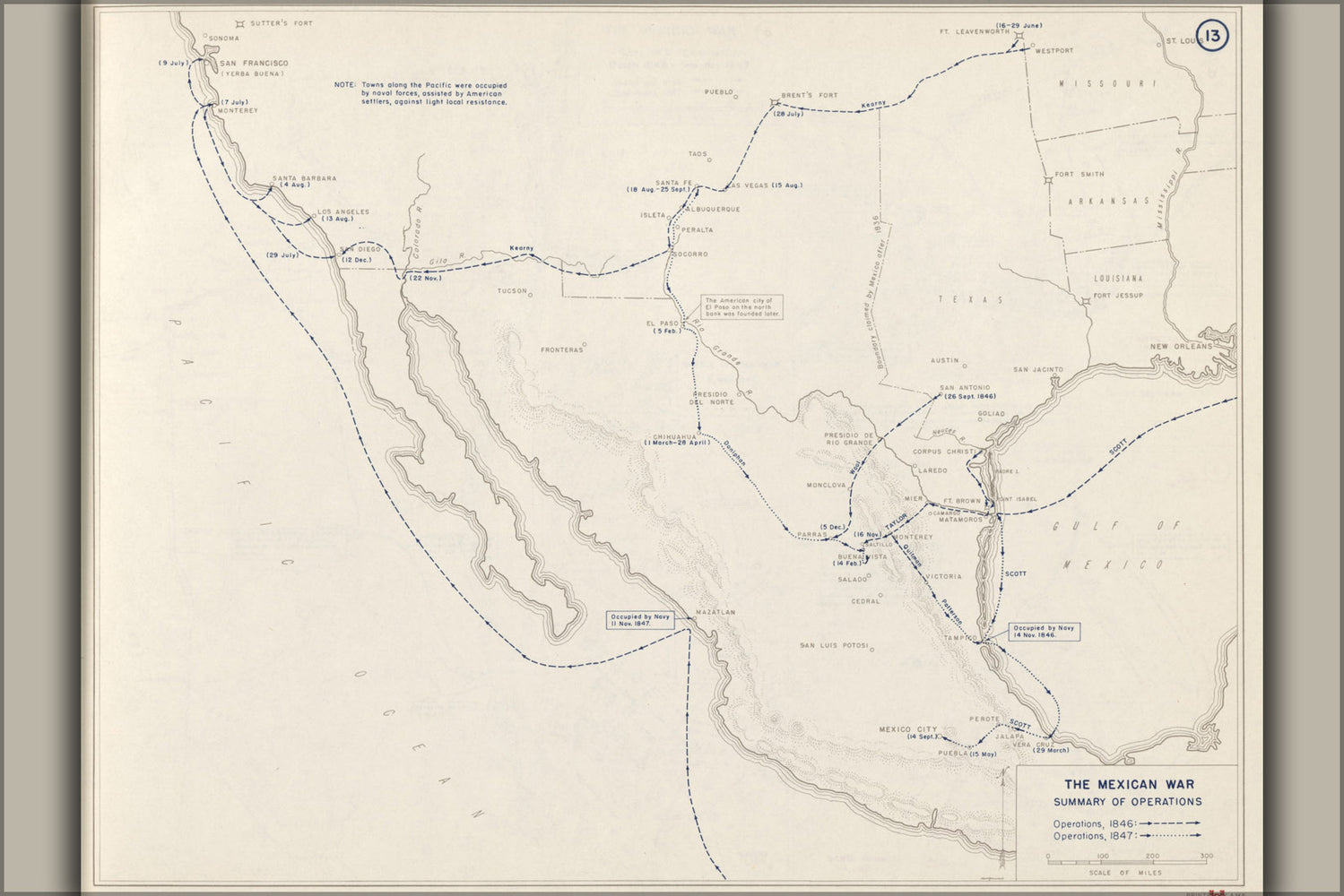 24"x36" Gallery Poster, map of Mexican War operations, 1846-1847