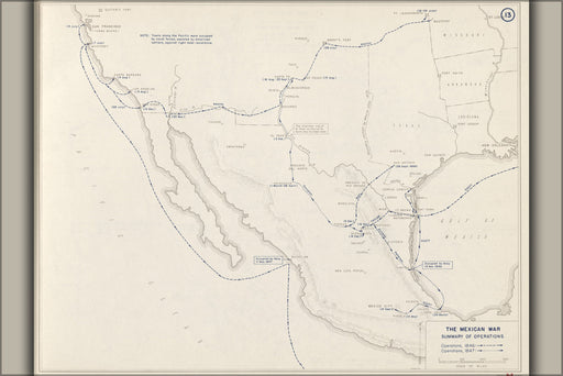 24"x36" Gallery Poster, map of Mexican War operations, 1846-1847