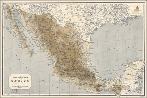 24"x36" Gallery Poster, map of Mexico 1911