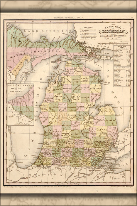 24"x36" Gallery Poster, map of Michigan 1844