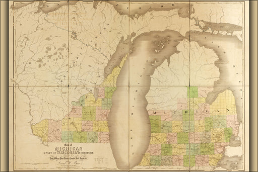 24"x36" Gallery Poster, map of Michigan and part of Wisconsin territory 1839