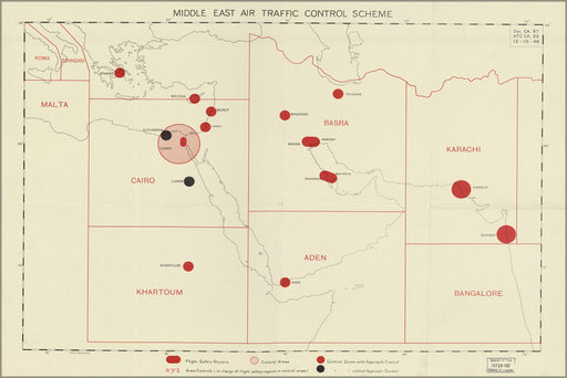 24"x36" Gallery Poster, map of Middle East air traffic control 1946