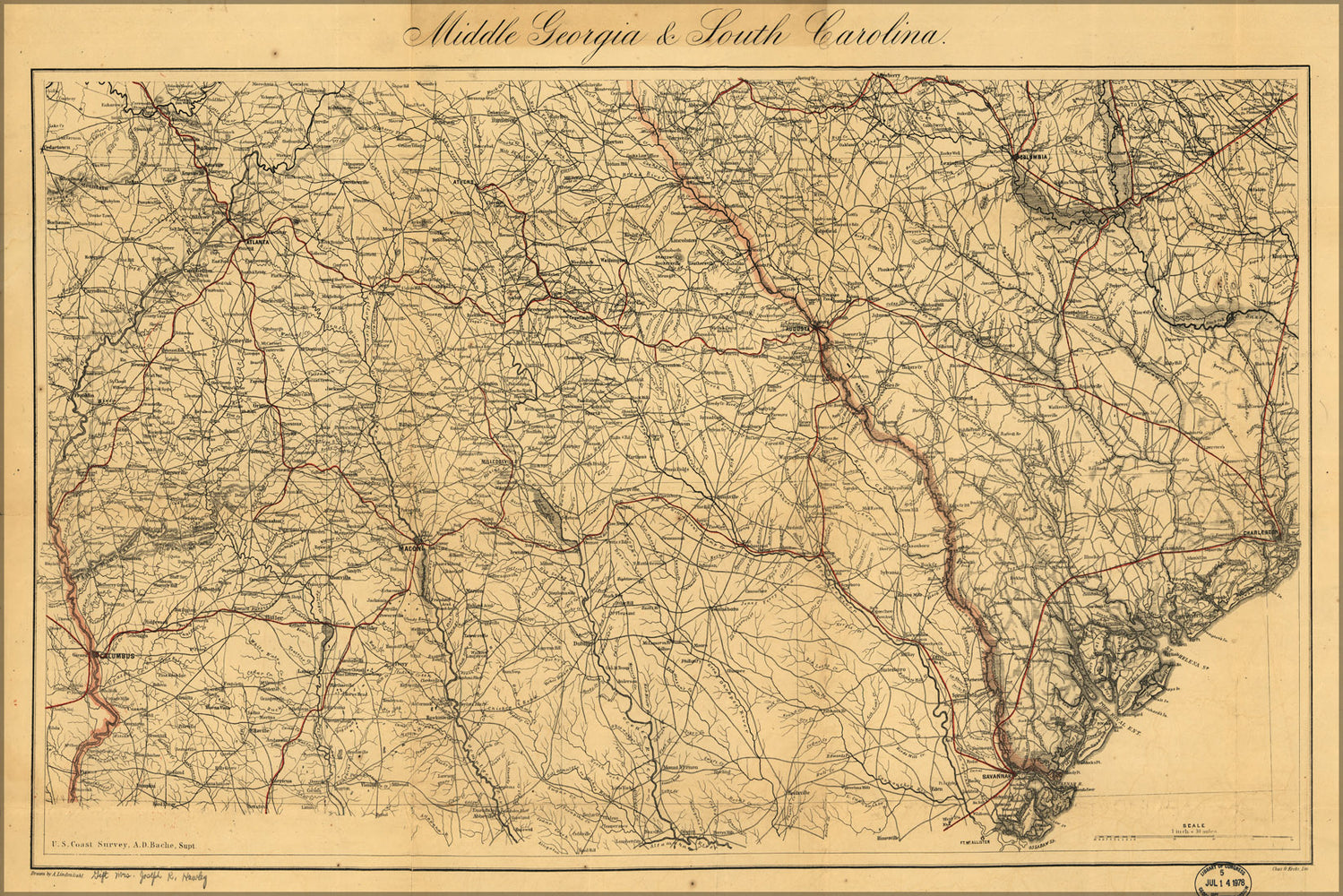 24"x36" Gallery Poster, map of Middle Georgia & South Carolina 1865