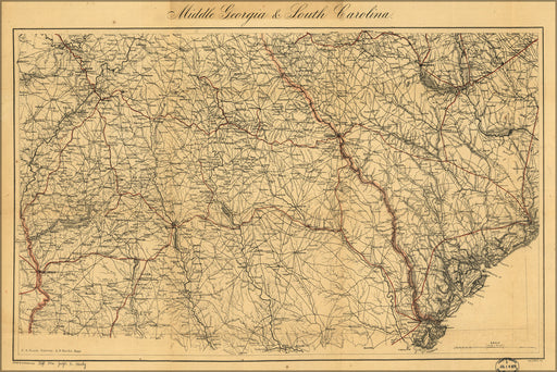 24"x36" Gallery Poster, map of Middle Georgia & South Carolina 1865