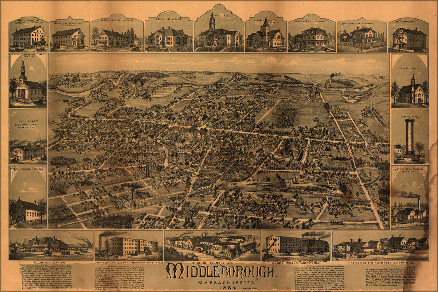 24"x36" Gallery Poster, map of Middleborough, Massachusetts 1889