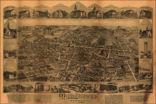 24"x36" Gallery Poster, map of Middleborough, Massachusetts 1889