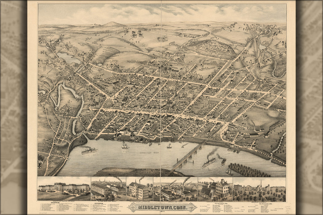 24"x36" Gallery Poster, map of Middletown, Connecticut 1877