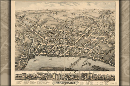 24"x36" Gallery Poster, map of Middletown, Connecticut 1877