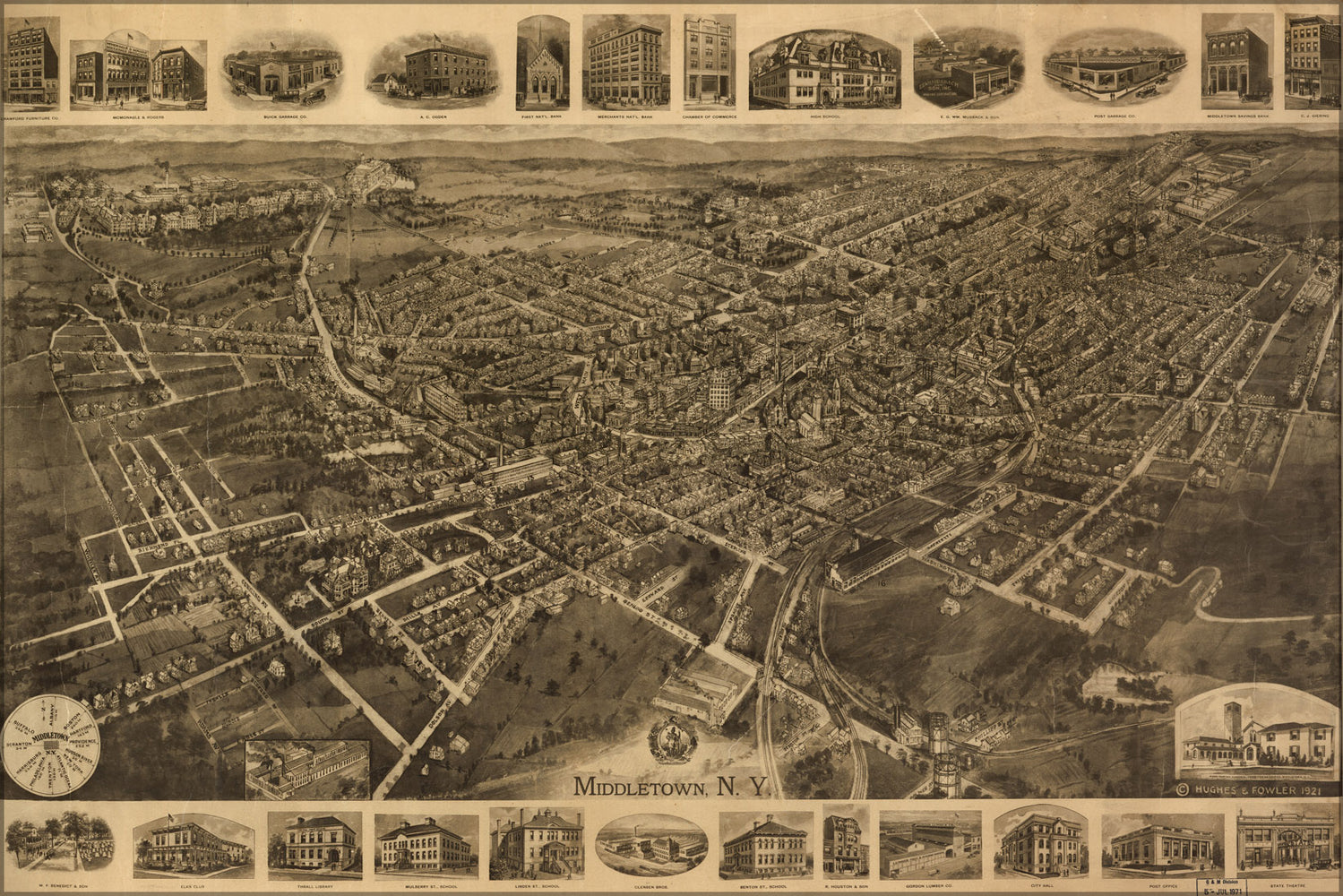 24"x36" Gallery Poster, map of Middletown, New york 1921