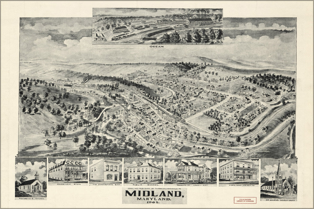 24"x36" Gallery Poster, map of Midland, Maryland 1905
