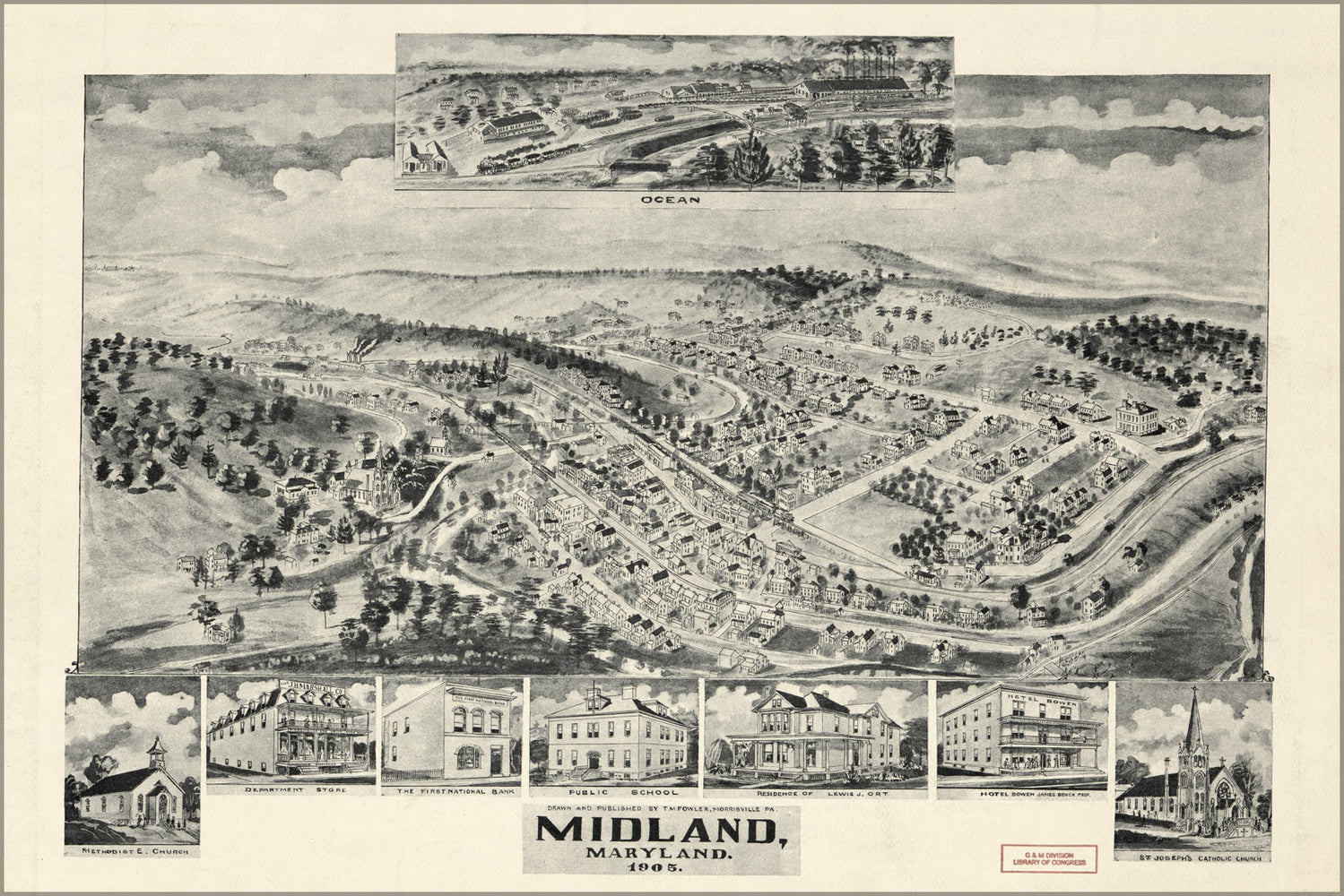 24"x36" Gallery Poster, map of Midland, Maryland 1905