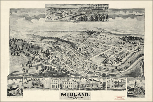 24"x36" Gallery Poster, map of Midland, Maryland 1905
