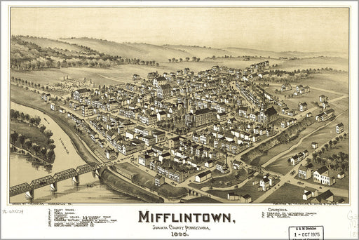 24"x36" Gallery Poster, map of Mifflintown, Pennsylvania 1895