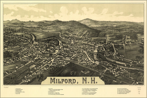 24"x36" Gallery Poster, map of Milford, New hampshire 1886