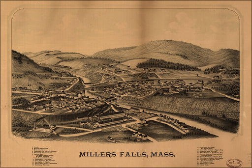 24"x36" Gallery Poster, map of Millers Falls, Mass