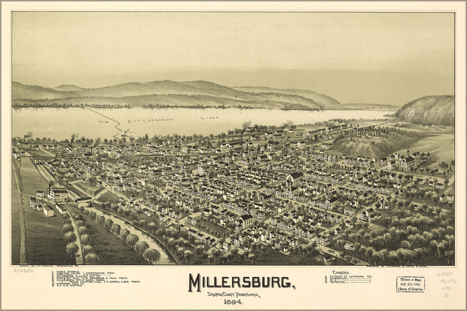 24"x36" Gallery Poster, map of Millersburg, Pennsylvania 1894