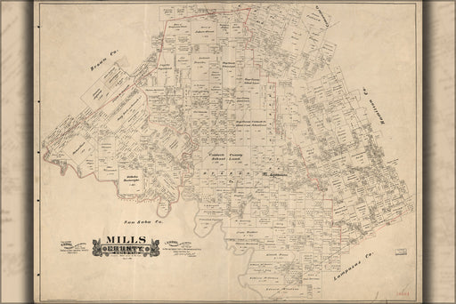 24"x36" Gallery Poster, map of Mills County, state of Texas 1888