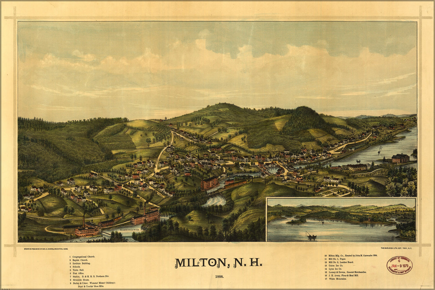 24"x36" Gallery Poster, map of Milton, New hampshire 1888