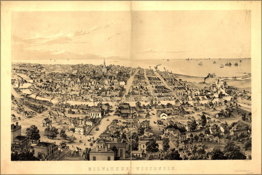 24"x36" Gallery Poster, map of Milwaukee, Wisconsin 1854
