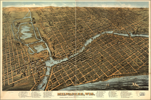 24"x36" Gallery Poster, map of Milwaukee, Wisconsin 1872