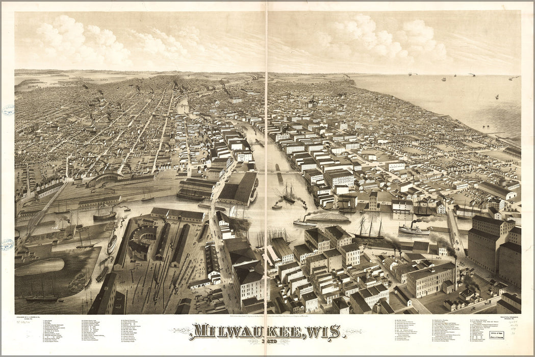 24"x36" Gallery Poster, map of Milwaukee, Wisconsin 1879