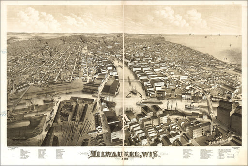 24"x36" Gallery Poster, map of Milwaukee, Wisconsin 1879