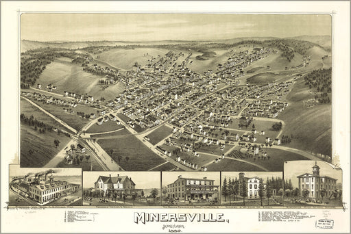 24"x36" Gallery Poster, map of Minersville, Pennsylvania, 1889