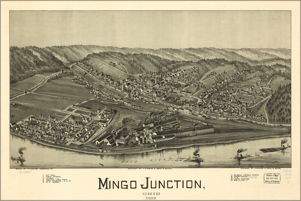 24"x36" Gallery Poster, map of Mingo Junction, Ohio 1899