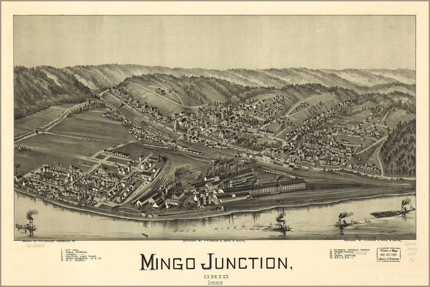 24"x36" Gallery Poster, map of Mingo Junction, Ohio 1899