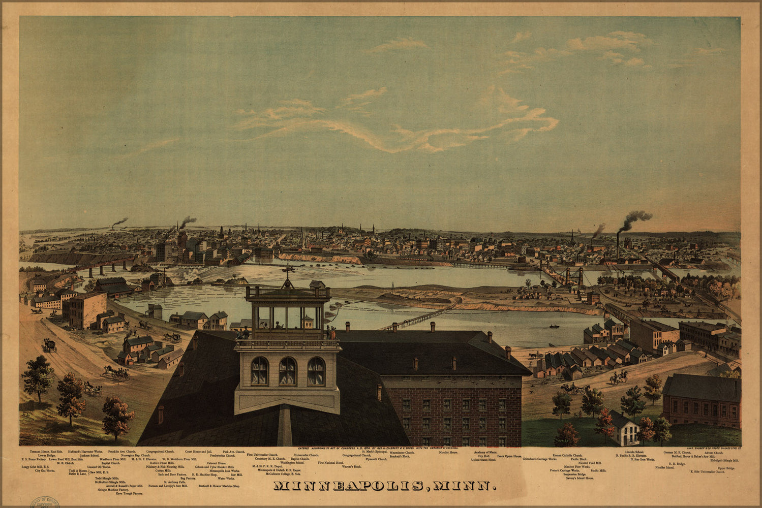 24"x36" Gallery Poster, map of Minneapolis, Minnesota 1874
