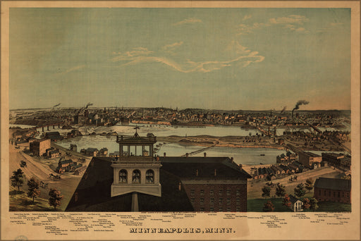 24"x36" Gallery Poster, map of Minneapolis, Minnesota 1874