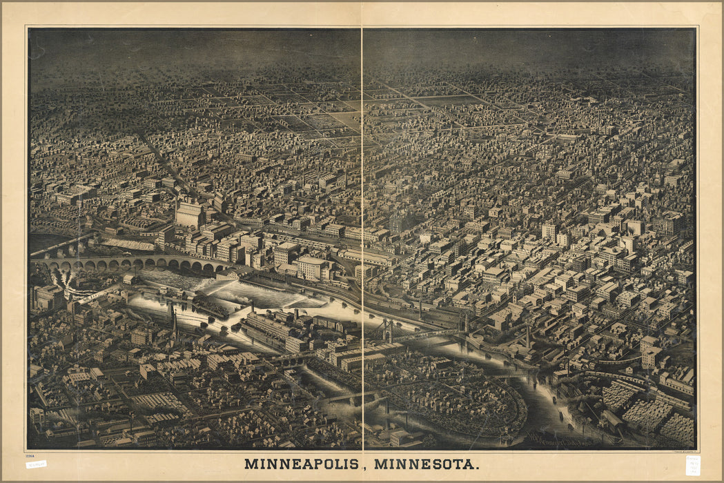 24"x36" Gallery Poster, map of Minneapolis, Minnesota 1885